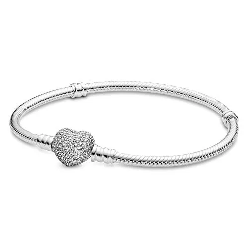 PANDORA 590727CZ-17 Pulseira de Prata com Fecho Coração e Zircónias