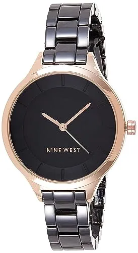 Nine West NW/2225BKRT - Relógio Feminino com Mostrador Mate e Detalhes Rosé