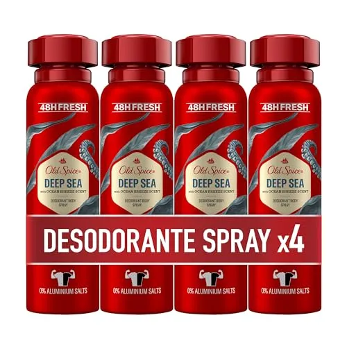 Old Spice Deep Sea - Pack 4 Desodorizantes Spray Corporal Masculino 150ml