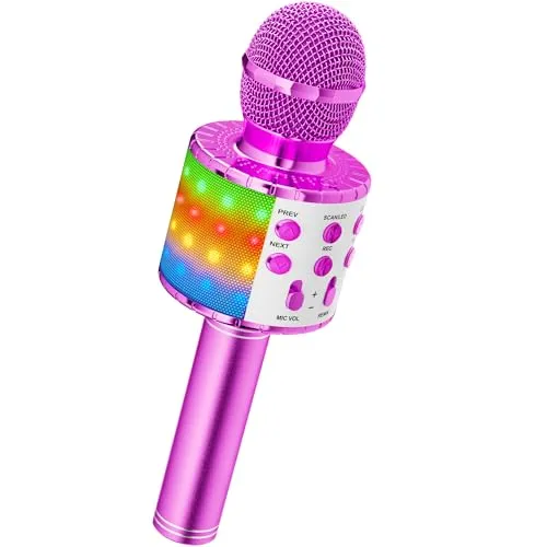 Microfone Karaoke Ankuka Bluetooth 4 em 1 com Luzes LED e Efeitos de Voz