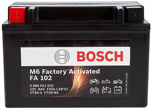 Bosch FA102 Bateria AGM 12V 120A 8Ah para Motos e Veículos Aquáticos