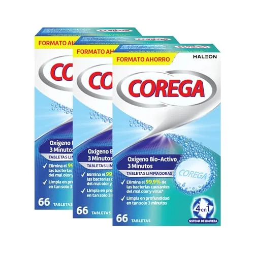 Corega Oxigénio Bio-Activo - Pastilhas de Limpeza para Próteses Dentárias