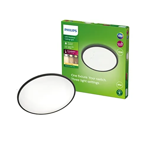 Philips SuperSlim Plafond LED - Candeeiro de Teto Exterior 15W com 3 Níveis de Luz