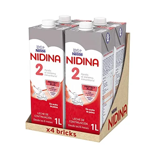 Nestlé NIDINA 2 Leite de Continuação Líquido 1L - Pack 4 Unidades