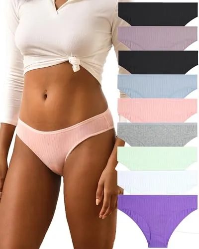 FINETOO Pack 9 Cuecas Bikini Mulher em Algodão e Elastano