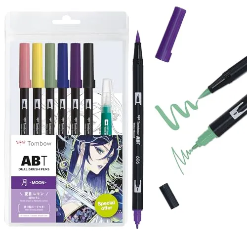 Tombow ABT Dual Brush Pen Set Moon - 6 Marcadores Aguarela para Manga