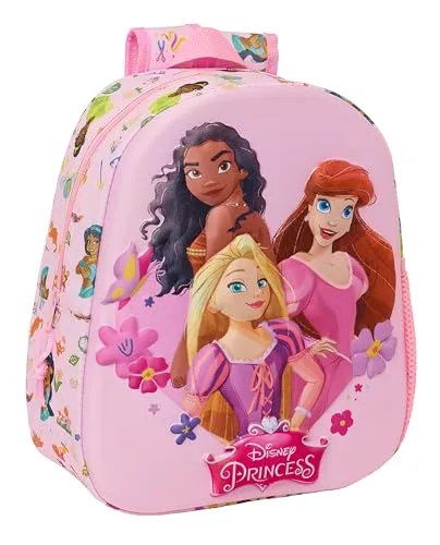 Mochila Escolar Princesas Disney 3D com Alças Almofadadas para Criança