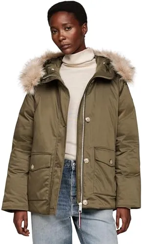 Parka Tommy Hilfiger Feminina com Capuz e Pelo Removível