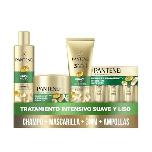 Pantene Pro-V Suave e Liso - Kit Completo para Cabelo com Champô, Máscara, Condicionador e Ampolas