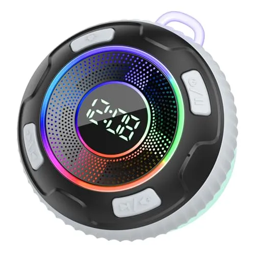 Coluna Bluetooth Portátil à Prova de Água com Ventosa e Luzes RGB