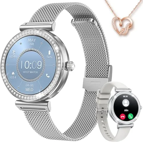 Smartwatch Feminino 1.27" com Monitor de Saúde e Bracelete Diamante