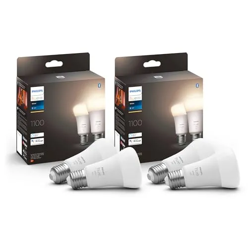 Philips Hue White E27 - Pack 4 Lâmpadas LED Inteligentes Reguláveis 1055 Lúmens