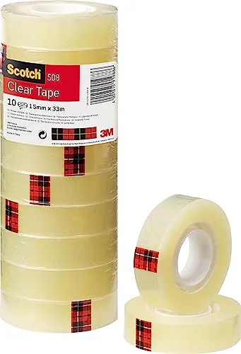 Scotch Fita Adesiva Transparente 15mm x 33m - Pack 10 Rolos