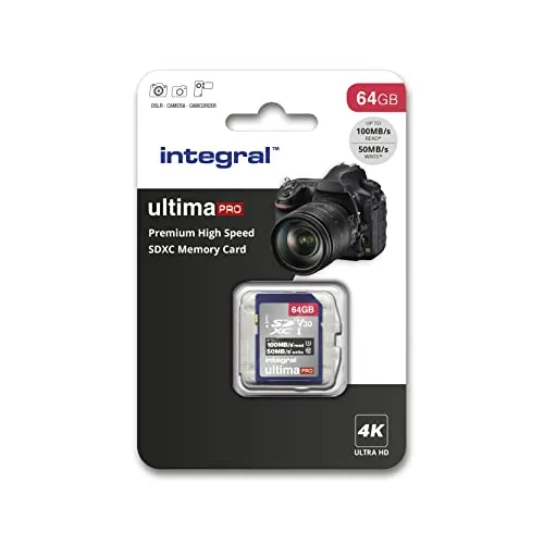 Cartão SD Integral 64GB 4K Ultra-HD - Velocidade 100MB/s à Prova de Água