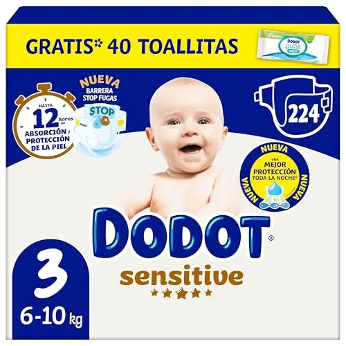 Dodot Sensitive Tamanho 3 - Pack 224 Fraldas com Camada DermaComfort