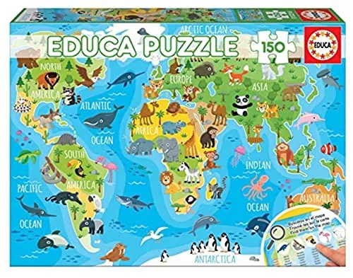 Puzzle Educa Mapa-Mundo Animais 150 Peças para Crianças