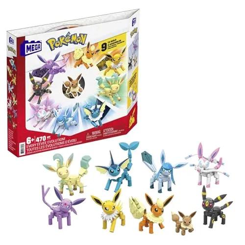 Mega Construx Pokémon Pack Evolutivo Eevee - Conjunto de 9 Figuras Articuladas