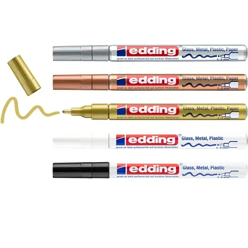 Edding 751 Marcadores de Tinta Opaca Brilhante - Conjunto 5 Cores Ponta 1-2mm