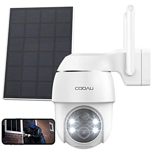 COOAU 2K Câmara de Vigilância WiFi Exterior Solar com Visão Noturna