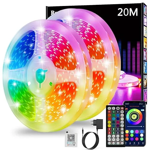 Tira LED RGB Bluetooth 20m com Controlo por App e Sincronização Musical