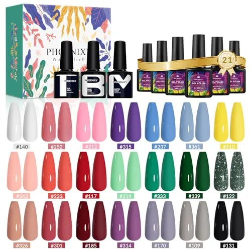 Phoenixy Kit Verniz Gel Semipermanente 21 Cores com Base e Top Coat