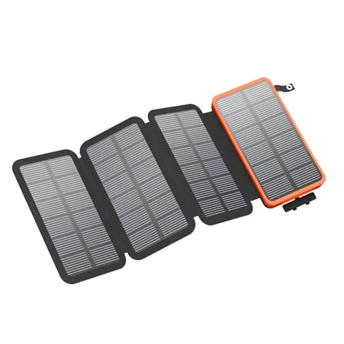 FEELLE Power Bank Solar 25000mAh - Carregador Portátil com 4 Painéis Solares