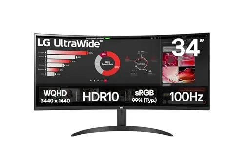 LG 34WR50QK-B: Monitor Ultrawide Curvo QHD com AMD FreeSync Premium