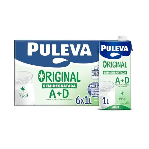 Leite Puleva Original Meio-Gordo com Vitaminas A e D - Pack 6L