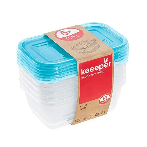 keeeper Fredo Fresh - Conjunto 5 Recipientes Herméticos 500ml Empilháveis