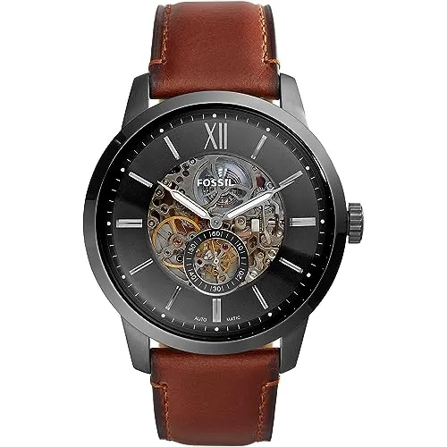 Relógio Fossil Townsman Automático em Aço Inoxidável com Bracelete em Pele