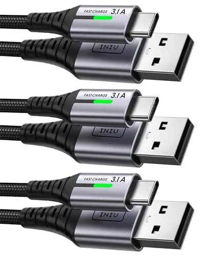 INIU Cabo USB-C Trançado 3 Peças (2m+2m+0,5m) para Carregamento Rápido 3.1A