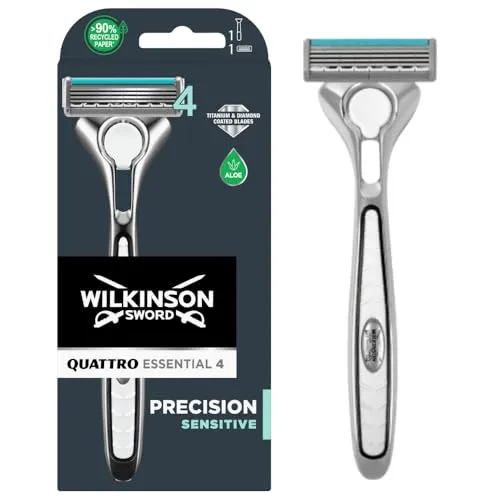 Wilkinson Sword Quattro Titanium Precision Sensitive - Máquina de Barbear 4 Lâminas