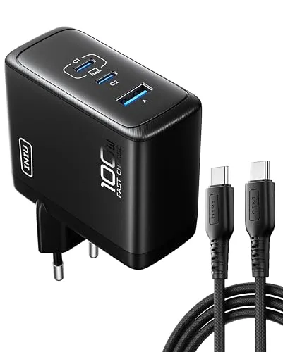 INIU 100W Carregador USB 3 em 1 GAN - Carregador Rápido Compacto